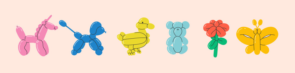 Balloon animals. Vector balloons. Simple illustrations.