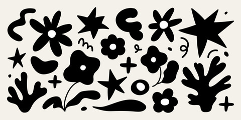 Set of various shapes and doodles and colors. Abstract modern fashionable style. Hand drawn modern vector illustration.