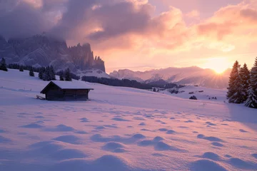 Photo sur Plexiglas Dolomites sunset at Seiser Alm in South Tyrol in the winter