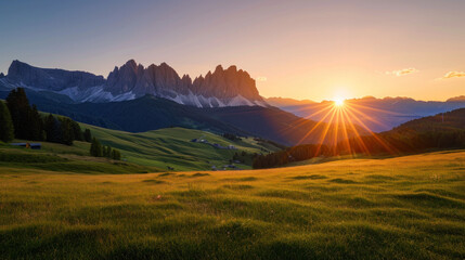 sunset at Seiser Alm in South Tyrol in the winter