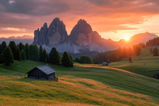 sunset at Seiser Alm in South Tyrol