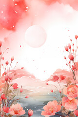 Art, watercolor, painting. Floral Vector with Pink Blossom. and natural elements for invitation card Or Summer Background