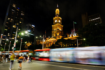 Town Hall of Sydney with moving tram