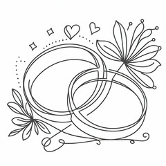 One continuous line drawing of Wedding rings. Romantic elegance concept and symbol proposal engagement and love marriage in simple linear style. Editable stroke. Outline vector illustration