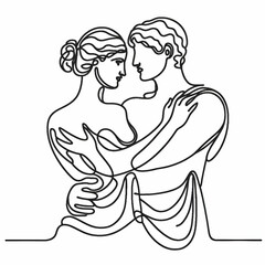 One continuous line drawing of greek statue couple in romance, valentine's day, Vector illustration