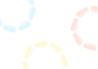 青、赤、黄色の水彩の点が円状に並んだ背景素材 © eto itosawa