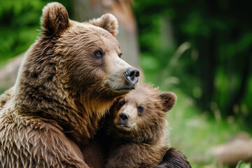 Brown bear. Mother and cub.