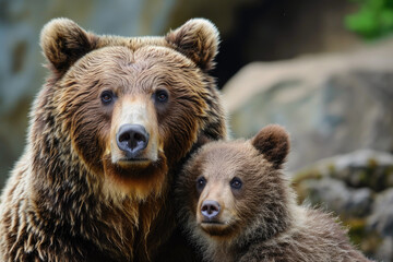 Fototapeta premium Brown bear. Mother and cub.
