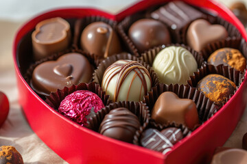 Obraz na płótnie Canvas chocolate assortment in heart shaped gift box for Valentines