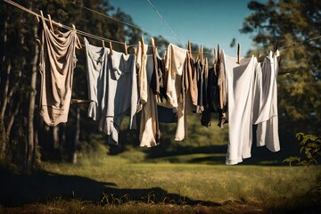 clothes drying on a roap in the sun