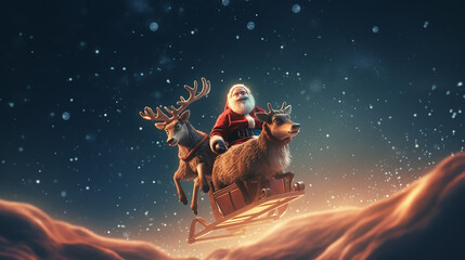 Obraz na płótnie Canvas A_jolly_reindeer_with_a_bright_red_nose_pulling_Santas_s