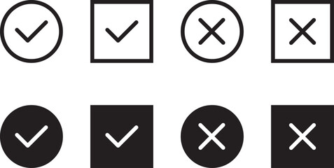 Check mark icon set. Check mark and cancel icons.