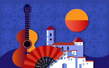 andalusian night town vector illustration. - 716243431