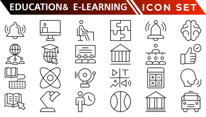 Education and E-Learning web icons in line style. School, university, textbook, learning. Vector illustration