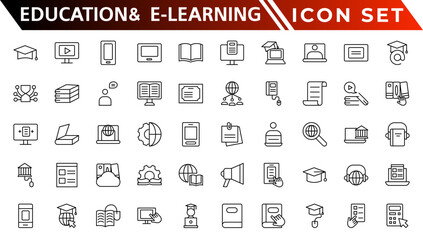 Education and E-Learning web icons in line style. School, university, textbook, learning. Vector illustration