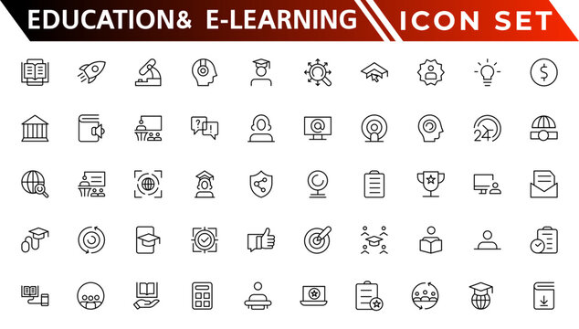 Education and E-Learning web icons in line style. School, university, textbook, learning. Vector illustration