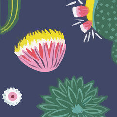 Watercolors and various flowers, chrysanthemums, cacti, and birds are beautiful