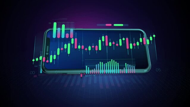 Stock trading terminal in a smartphone, infographic animation. - Powered by Adobe