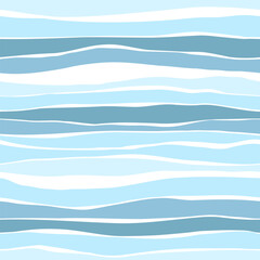 Seamless pattern of horizontal light waves on a white background. The blue stripes are reminiscent of sea surf. Summer fabric pattern. Flat vector illustration.