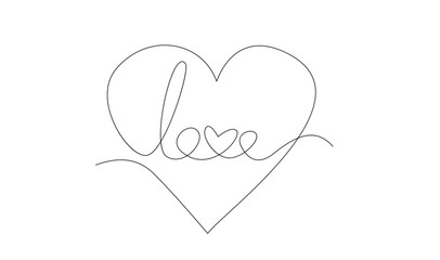 Hearth love continuous line hand writing illustration template