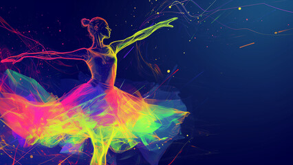 Fototapeta na wymiar Grace in Motion: Neon Watercolor Ballet