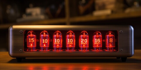 Nixie clock on the table red light