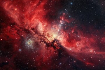 Red Nebula and galaxies in space. Abstract cosmos background - obrazy, fototapety, plakaty