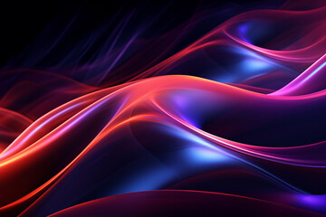 Dark abstract neon wave background created with Generative AI