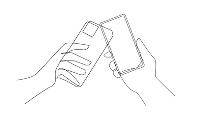 Hand holding phone continues illustration design template