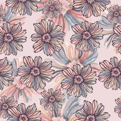 Möbelaufkleber Leaves and flowers. Hand-drawn graphics. Seamless patterns for fabric and packaging design. © Elena