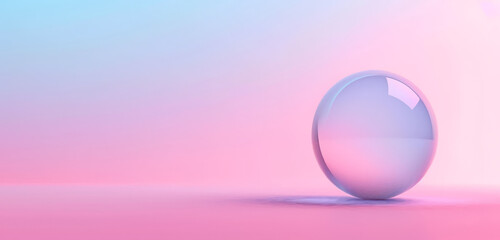 Obraz premium A shiny glass sphere on a gradient pastel background.