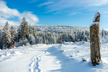 Kleine Winterwanderung im runde um den verschneiten Inselsberg bei Brotterode - Thüringen -...