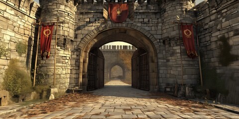 Entrance to the kingdom or gated city - obrazy, fototapety, plakaty