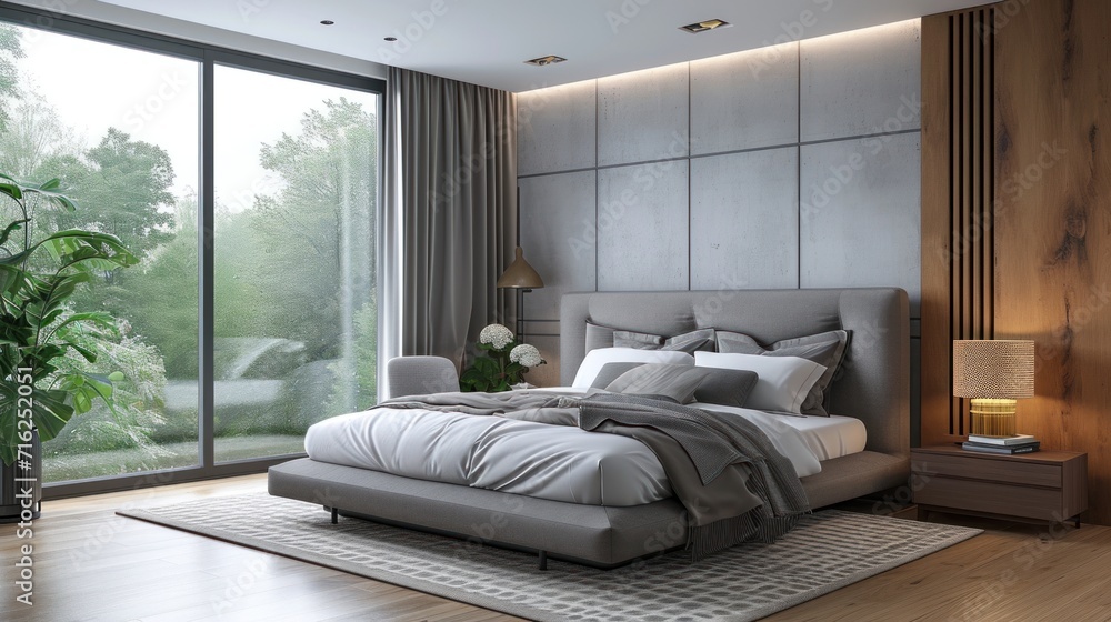 Wall mural Scandinavian interior design of modern bedroom.