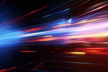 Modern abstract high speed light effect. Technology futuristic dynamic motion. Glow of bright lines of transport vehicle drive on road highway.