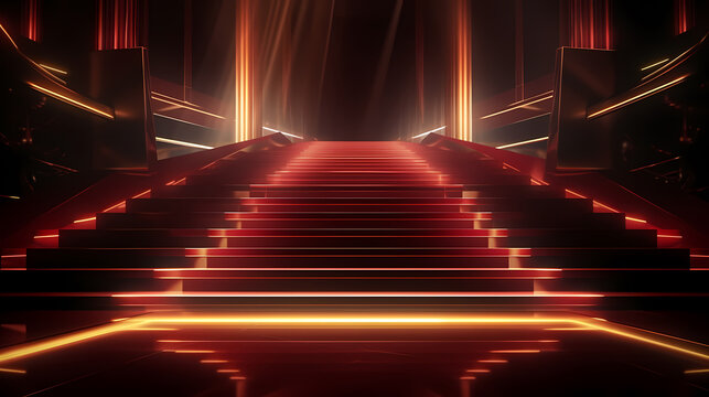 Luxurious and elegant red carpet staircase, holiday awards ceremony event