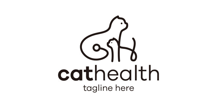 cat health logo design, minimalist line logo design.