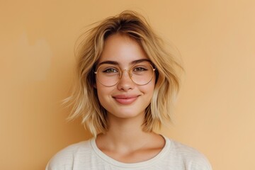 Beautiful smile of a young blonde Gen Z woman. Happy college student.