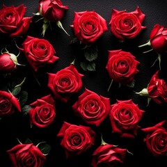 Red Roses on a black background