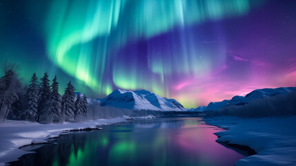 Colorful Northern Lights Landscape