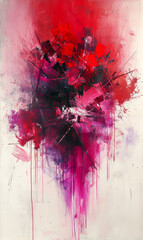 Abstract watercolor background with red, pink and black splashes.