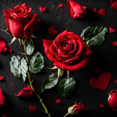 Red Roses on a black background