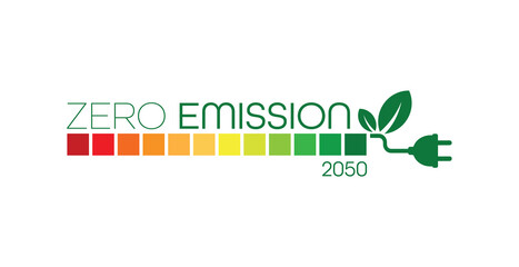 zero emission sign on white background	