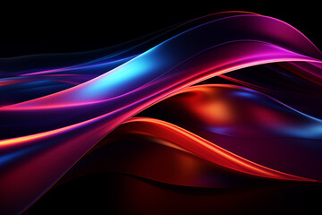 Dark abstract neon wave background created with Generative AI