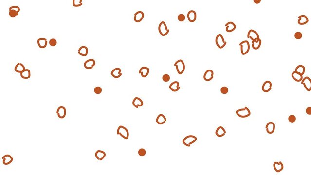 Round bubble-like shapes and dots change color and position on the screen