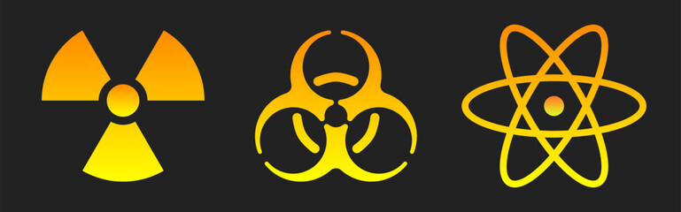 Hazard or Toxic Logo Set. Symbolic Hazard Design - A Bold Logo Depicting Different Types of Potential Risks. Hazard or Toxic logo icon. Dark Yellow Gradient Version