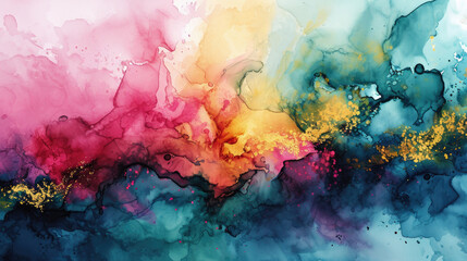 Abstract watercolor background with a mix of bright pink, electric blue and neon green
