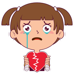 girl holding broken heart cartoon cute