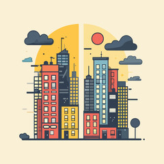 Obraz premium view of different old vs modern cityscape building house illustration 