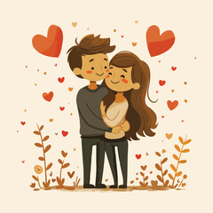cute valentines day couple , romantic love moment each others cartoon illustration